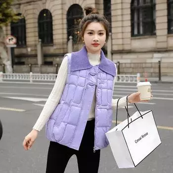 Хлопковый жилет с лацканами, женский короткий шерстяной воротник, хлопковый жилет, свободная застежка, куртка, осень и зима, новый хлопковый жилет M (80-55 kg) чёрный