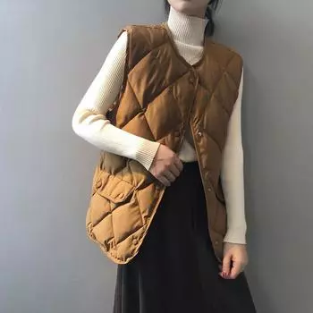 Хлопковый жилет, женская осенне-зимняя теплая куртка без рукавов, ромбовидный универсальный однотонный утепленный удобный жилет снаружи M белый