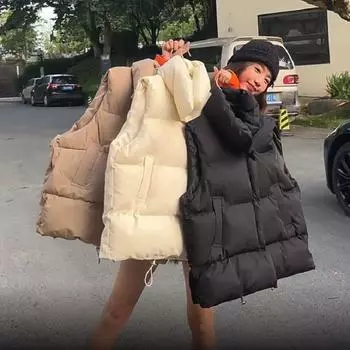 Хлопковый жилет Женский хлопковый жилет без рукавов с воротником-стойкой Жилет M чёрный