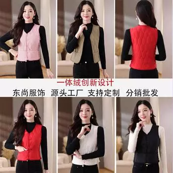 Хлопковый жилет женский, интегрированный бархатный женский жилет с бархатной подкладкой, универсальный в иностранном стиле, облегающий и теплый, носить жилет внутри M recommends 75-45 kg or less чёрный