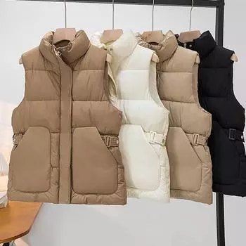 Хлопковый жилет женский корейский вариант маленького ароматного ветрового воротника-стойки новый большой карман хлопковый жилет носить куртку клип Tide XXL белый