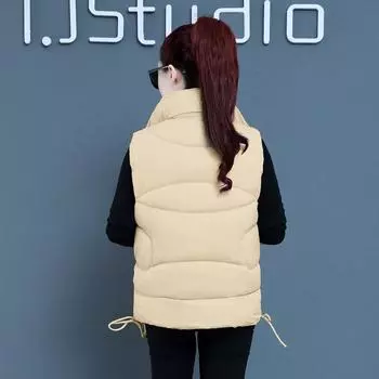 Хлопковый жилет женский короткий корейский вариант иностранного стиля свободный и универсальный верхний жилет хлопковый жилет маленький мужской утолщенный теплый жилет M чёрный