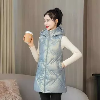 Хлопковый жилет женский осенне-зимний несменный хлопковый жилет женский жилет куртка живая шапка корейская версия модный тренд XL чёрный