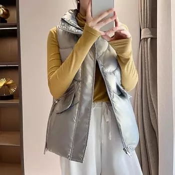 Хлопковый жилет женский осенне-зимний новый глянцевый студенческий корейский стиль свободный жилет внешний жилет куртка M