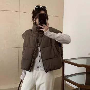 Хлопковый жилет женский осенне-зимний новый свободный короткий воротник-стойка пуховый жилет хлопковый жилет жилет модный S белый