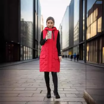 Хлопковый жилет женский осенне-зимний новый жилет больших размеров для полных женщин средний и длинный жилет пальто для полных женщин ММ L чёрный