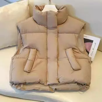 Хлопковый жилет женский весна и осень новый воротник-стойка утолщенный свободный короткий жилет без рукавов из хлопка Xiaoxiangfeng куртка M белый