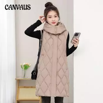 Хлопковый жилет женский жилет больших размеров средней длины, однотонный, темпераментный, свободные плечи M хаки