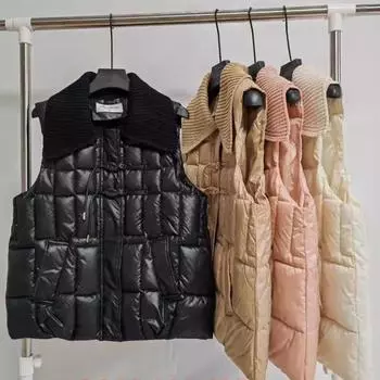 Хлопковый жилет женский зимний новый воротник-стойка в национальном стиле пряжка трикотажный лацкан без рукавов хлопковый жилет внешний жилет M чёрный