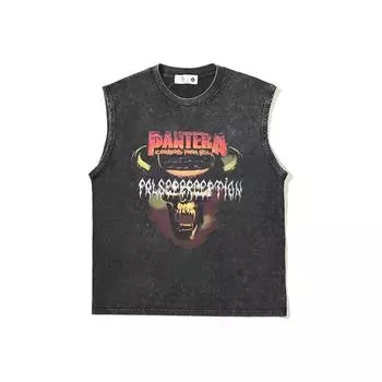 Хлопок Американский Винтаж Pantera Леопард Группа Потертый Винтаж Старый Без рукавов Уличный Жилет Мужской S
