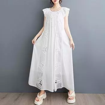Хлопок без рукавов больших размеров, новые винтажные платья с цветочным принтом для женщин, повседневное свободное длинное летнее платье