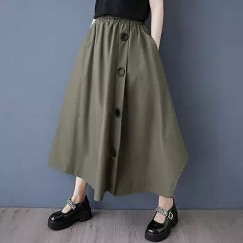 Хлопок больших размеров Высокая талия винтажная летняя повседневная свободная длинная женская юбка женская юбка чёрный