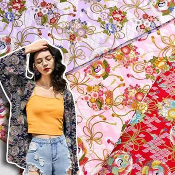 Хлопок Бронзовый Японский Стиль Любовь Пара Птицы Журавль Узор Ткани Для Поделок Ручной Работы Кимоно Платье Сумка Материал Одежды