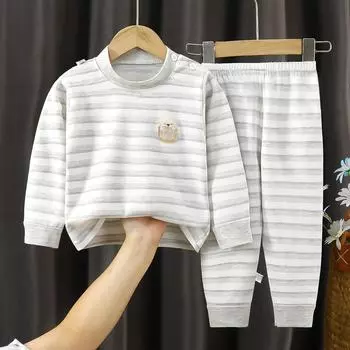 Хлопок Детские комплекты Детская одежда Мальчики Девочки Детская одежда Мультфильм Осень Зима Топы Штаны Пижамы Нижнее белье Малыш 73cm розовый