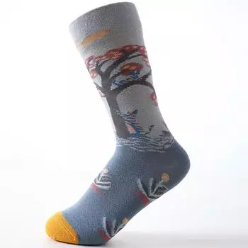 Хлопок гребенной пряжи новый ретро маяк японские носки приливные мужские и женские вышитые носки средней длины EU37-44