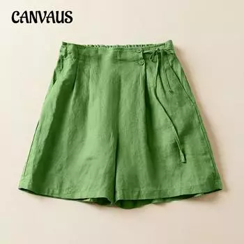 Хлопок и лен, большие размеры, эластичные широкие брюки на талии, шорты, летние женские шорты, свободные повседневные шорты M белый