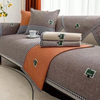 Хлопок и лен, четыре сезона, универсальные чехлы для диванов, однотонный декор, диванная подушка для гостиной, дома, нескользящая подушка для дивана, клетчатая подшивка 70x70cm 1pcs