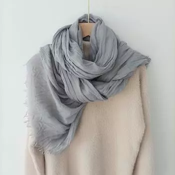 Хлопок и лен Женская художественная текстура плиссированная длинная тонкая модель с простыми и универсальными краями подходит для весны, осени и зимы шаль 190 * 90cm