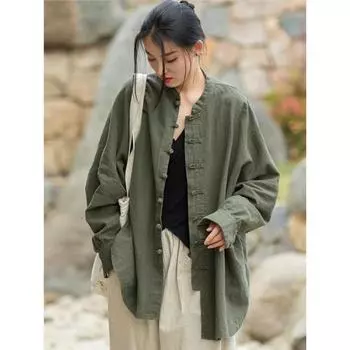 Хлопок и лен женская новая рами старая промытая песком улучшенная дзен чайная одежда дорожный кардиган женская куртка One Size бежевый