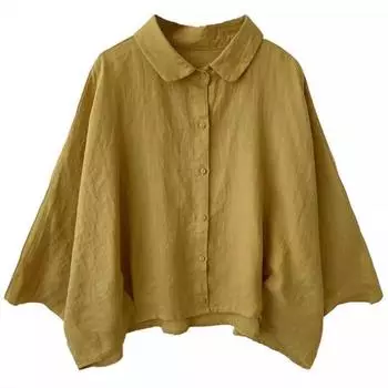Хлопок и лен женская рубашка весна-лето новый стиль рукав семь четвертей рукав летучая мышь свободный большой размер льняной воротник кукла уменьшить возраст S