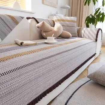 Хлопок из грубой ткани, нескользящий чехол для дивана, современный угловой чехол, чехлы для дивана, гостиная в полоску, диванное полотенце, чехол для дивана из массива дерева 70x70cm 1pcs