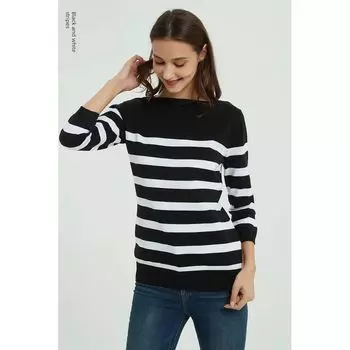 Хлопок Эластичный Трикотаж Весна и Осень Базовая Одежда Модная Футболка Black and White 36/38