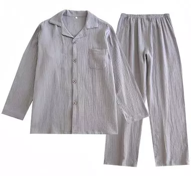 Хлопок Jomoku Двойной Короткий Длинный и Мягкий и Удобный Сверху и Снизу Удобный для Лета Мужская Пижама, 100% Марля, Рукав, Рукав,