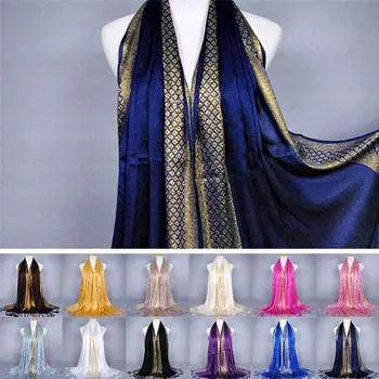 Хлопок кисточка длинный хиджаб пашмина шаль шарф шарфы палантин накидка для женщин королевский синий
