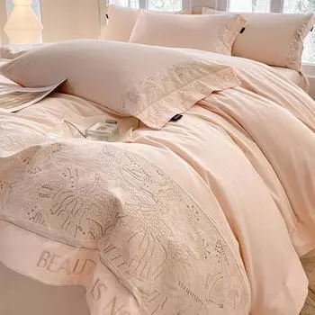 Хлопок класса А, материнский и младенческий класс, утолщенный, с начесом, набор из 4 предметов из чистого хлопка с вышивкой: пододеяльник, простыня, матрас, постельное белье. 1.5m bed sheet 4pc 2*2.3mquilt core