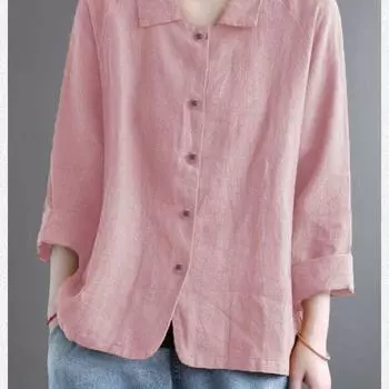 Хлопок Льняная солнцезащитная куртка Женская универсальная рубашка с воротником-стойкой Однотонная рубашка Льняная свободная верхняя одежда с кондиционером Блузки S темно-серого