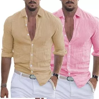 Хлопок, лен, горячая распродажа, мужские рубашки с длинными рукавами, летние однотонные рубашки с отложным воротником, повседневные рубашки с длинными рукавами больших размеров в пляжном стиле S светло-серый