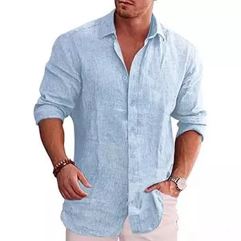 Хлопок лен осенняя мужская рубашка с длинным рукавом однотонная повседневная рубашка больших размеров мужская повседневная льняная гавайская рубашка S чёрный