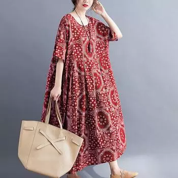 Хлопок лен плюс размер винтажные платья с цветочным принтом осенняя одежда женщины повседневное свободное длинное летнее платье One Size темно-синий