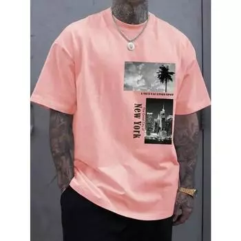Хлопок Мужская брендовая хлопковая футболка Модная футболка с принтом в виде букв в Нью-Йорке Повседневная женская футболка с коротким рукавом Летняя свободная мужская футболка Одежда S