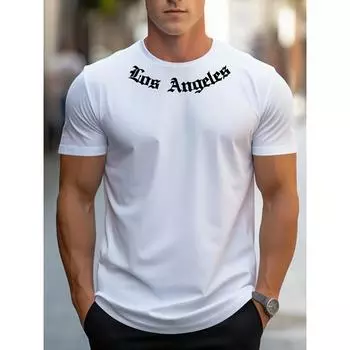 Хлопок Мужская летняя свободная футболка свободного кроя из 100% хлопка Los Angeles с графическим принтом, облегающая, повседневная, спортивная, с круглым вырезом и короткими рукавами 3XL