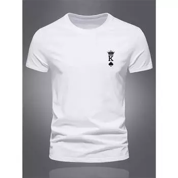 Хлопок Мужская летняя свободная посадка 100% хлопок узор K король принтованная футболка Топы 3XL