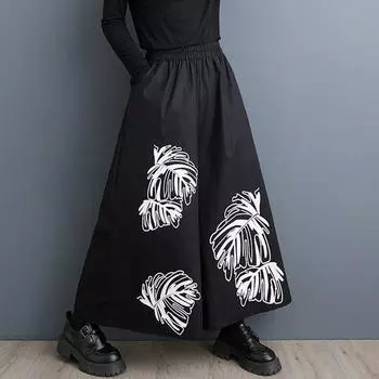 Хлопок Плюс размер Винтажные цветочные высокая талия Повседневные свободные брюки весна-осень широкие брюки женские брюки