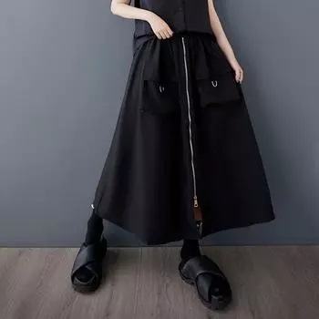 Хлопок плюс размер Высокая талия винтаж весна лето осень повседневная свободная длинная для женщин юбки женская юбка чёрный