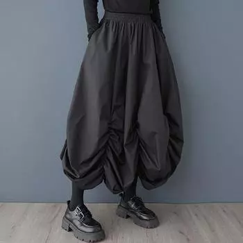 Хлопок плюс размер Высокая талия винтаж весна лето осень повседневная свободная длинная для женщин юбки женская юбка чёрный
