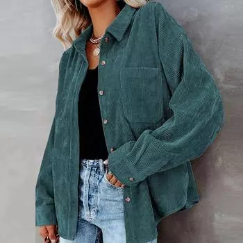 Хлопок Повседневная Вельветовая Блузка Женская Полосатая Женская Рубашка Большого Размера Куртка Винтажная Пуговица Карман Свободные Модные Блузки Топы S коричневый