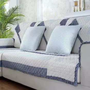 Хлопок Противоскользящая стеганая подушка из стираного хлопка для дивана Пасторальный пэчворк Хлопок Четыре сезона Диванное полотенце Плавающая оконная подушка 70*70