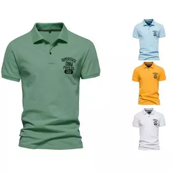 Хлопок с лацканами, короткий рукав, однотонная вышивка, спортивный низ, мужское ПОЛО, большой размер XXL белый