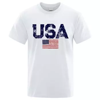 Хлопок Винтажный флаг США Уличный принт Мужские футболки Хип-хоп Уличная футболка Летние повседневные хлопковые топы большого размера Дышащая футболка Одежда S красный