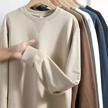Хлопок Женщины Однотонный круглый вырез длинный рукав толстовка с капюшоном мода дамы уличная одежда слауч пуловер джемпер топы S кофейный