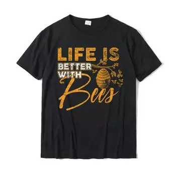 Хлопок Жизнь лучше с пчелами Футболки с изображением пчел Мужская футболка Популярная вечеринка Хлопок Мужские футболки с принтом S чёрный