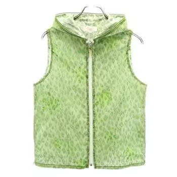 Хлоя Леопардовый Жилет на молнии L Зеленый система капюшона Женский Б/У