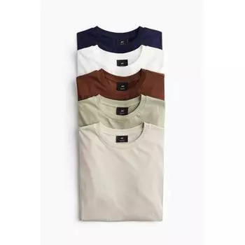 HM 5 предметов Regular Fit футболка комплект белый бежево-зеленый XS