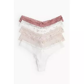 HM Бразильский комплект из 5 трусиков, белый, с маленьким цветком