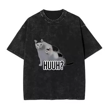 Хм Футболка с котом Мем Забавная Новинка Футболки с коротким рукавом Y2K Веселые топы Летний Простой Круглый вырез Большой размер Топ Футболки S