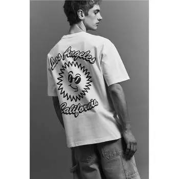 HM свободный покрой футболка с принтом кремовый I Love La XS